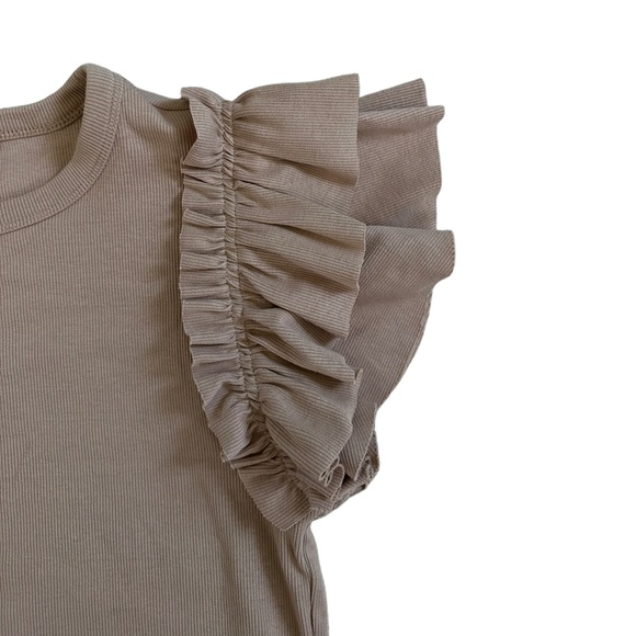 Express Ribbed Ruffle Sleeve Blouse Beige Ribbed BodyCon Size Medium - Picture 4 of 8